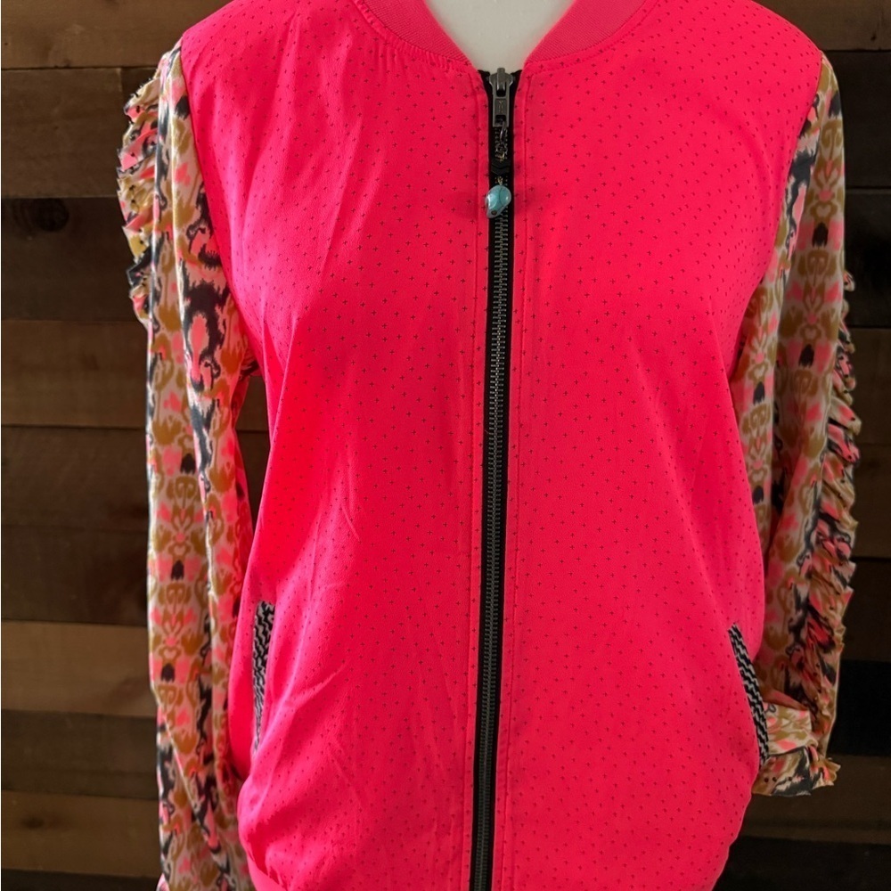 Masion Scotch Vibrant Pink Women's Jacket with Patterned Sleeves